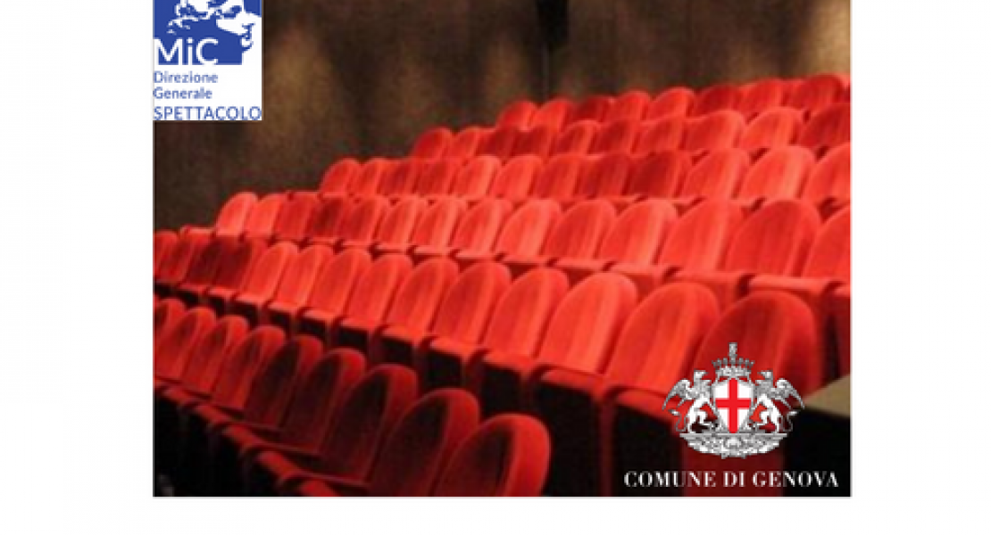 poltrone di teatro e il logo del Mic e del Comune di Genova