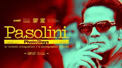 la scritta Pasolini e un volto di uomo con gli occhiali