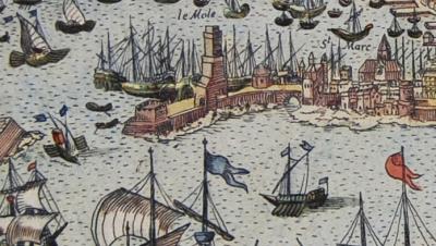 colline, case, barche a vela del '600